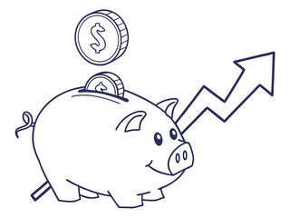 Professional Minimal Line Art Icon Of A Piggy Bank With A Coin Vector
