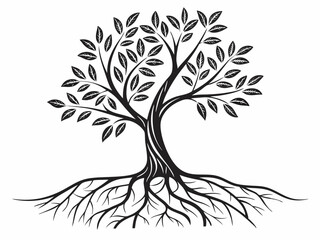 Obraz premium Stylish Clean Line Art Icon Of A Tree With Roots And Leave Icon