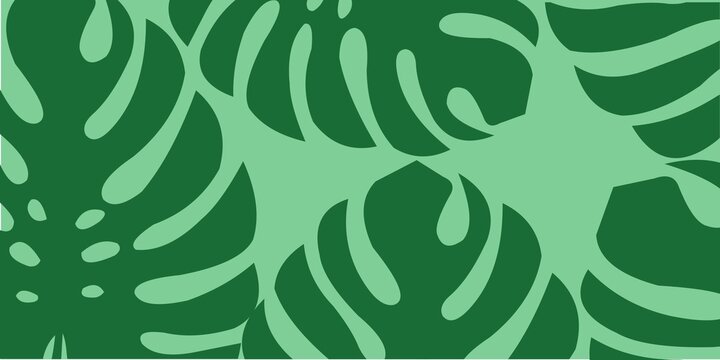 green leaves background. Tropical seamless pattern featuring lush green monstera leaves in a flat, modern style. Ideal for summer-themed designs, fabric prints, wallpapers, or packaging.