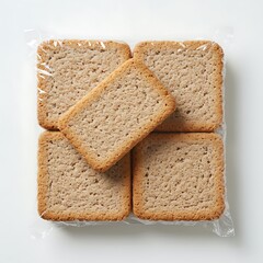 whole grain dessert rolls in clear wrap, flat lay , isolated on white background