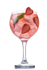 Strawberry gin tonic cocktail isolated on white background