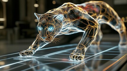 Digital Cat: Wireframe Feline