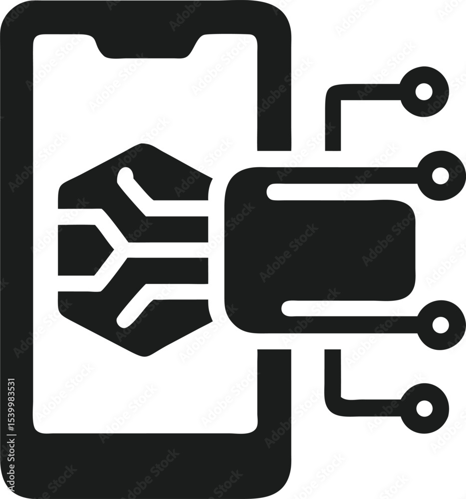 Poster digital wallet icon featuring neural processing with ai technology connection