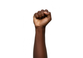 Black fist raised in protest isolated on transparent background