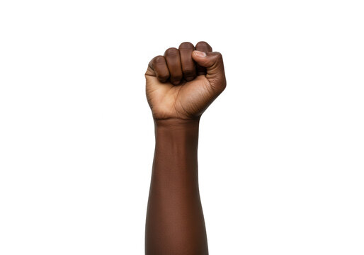Black fist raised in protest isolated on transparent background