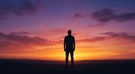 Obraz premium Silhouette At Sunset Exploring Dreams Motivation Success Imagination