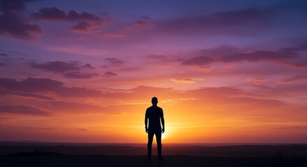 Fototapeta premium Silhouette Contemplating Sunset Opportunity Hope Freedom Connection
