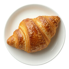 Golden croissant on white plate breakfast delight home kitchen food photography top view culinary art