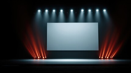 Anticipation in Red: Surreal 3D Render of Empty Open-Air Theater with Flickering Screen. Creative Abstract Commercial Background for Product Launches and Annual Meetings. AI-Generated Cinematic Atmosp