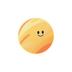Cute Jupiter planet character. The giant planet of the Solar system. Cartoon space object. Vector illustration