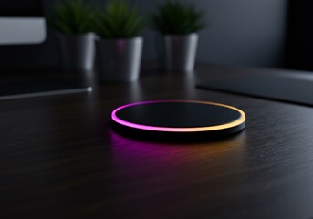Illuminated Wireless Charger on Dark Desk