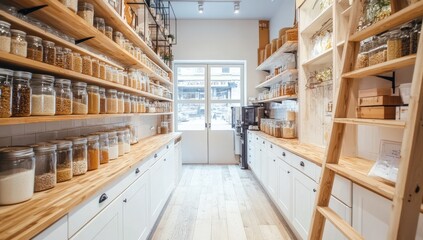 A bright, minimalist grocery store interior