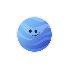 Cute Neptune planet character. Cartoon planet of the Solar system. Friendly space object. Vector illustration