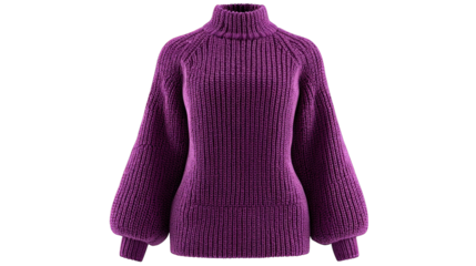 dark purple high-neck pullover with ribbed texture minimal front design transparent background 