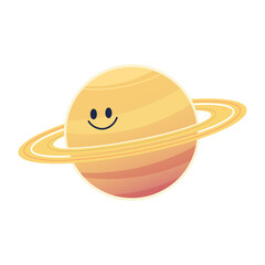 Happy Saturn planet character. The giant planet of the Solar system. Cartoon space object with rings. Vector illustration