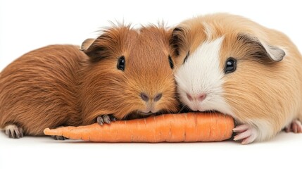 A fluffy guinea pig munching on a carrot