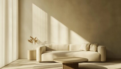 Minimalist living room bathed in warm sunlight (1)