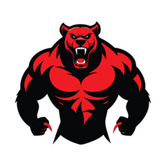red devil face, angry bear showing muscle vector icon isolated on white background