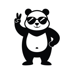 victory pose wearing sunglass panda vector silhouette icon isolated on white background