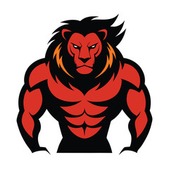 vector illustration of an angry lion, angry lion showing a muscle icon isolated on white background