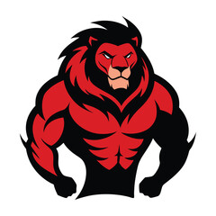 powerful red devil lion illustration Vector icon isolated on white background