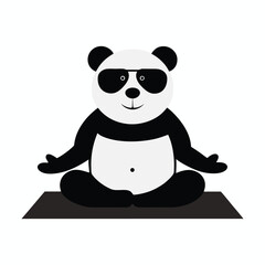 funny panda doing meditation yoga icon isolated on white background