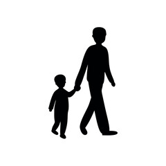 Father and Child Walking Hand in Hand Silhouette | Peaceful Dad and Kid Vector Design on White Background