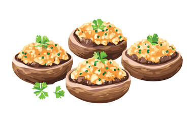 Elegant Stuffed Mushrooms Garnish - Vector Illustration