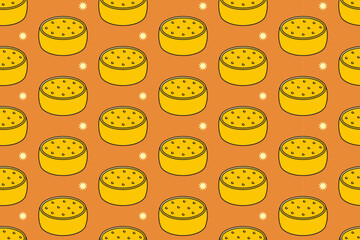 Cheese wheels with star seamless pattern on tan background. Cheese block colorful doodle pattern background. Cheddar isolated motif wallpaper. foods label, packaging and merchandise