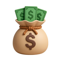 Money bag icon with cash inside, symbolizing wealth and prosperity