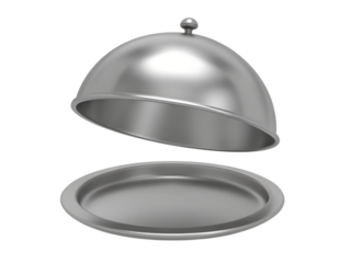 silver restaurant cloche tray lid food cover dish isolated on white background. silver restaurant cloche tray lid food cover dish isolated. silver restaurant cloche tray lid food cover dish 3d render