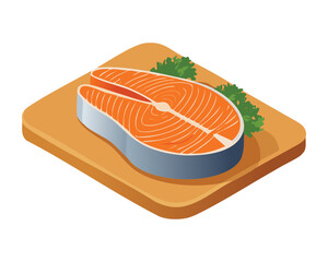 Fresh Salmon Steak Board - Vector Illustration