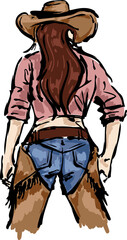 Wild west cowboy and cow girl illustration elements