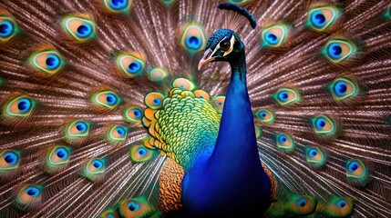 Obraz premium A majestic peacock displaying its vibrant feathers