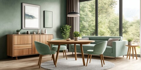 Fototapeta premium Modern dining room table furniture interior.