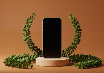 Minimalist Smartphone Display Framed by Lush Green Plants