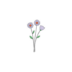 Loose Cluster of Daisies Lavender and Poppies Wildflower Arrangement Vector