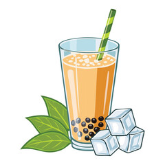 Bubble Tea Beige Drink - Vector Illustration