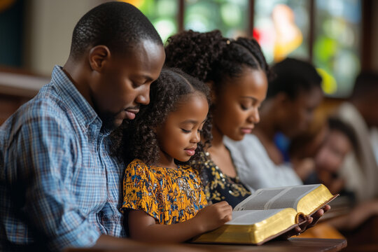 African family sitting and reading the Bible.