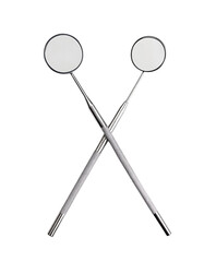Two dental mirrors crossed, symbolizing dental care. Isolated on transparent white background, png	
