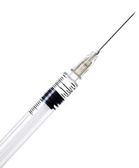 Close-up of a medical syringe with a clear liquid ready for injection. Isolated on transparent white background, png	
