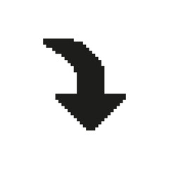 Downward Arrow Pixel Art Icon. Download, Navigation, And Directional Guidance Symbol. Retro Style Graphic For User Interface And Web Design. Isolated Vector Illustration
