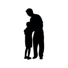 Father Hugging Son Silhouette | Warm Dad and Child Embrace Vector Illustration on White Background