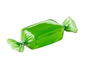 Green candy wrapper sweet isolated transparency background shiny plastic rectangular vibrant snack cheerful treat for festive occasions
