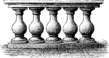 Engraved vintage stone balustrade design for architecture and decoration vector illustration