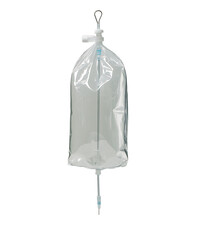 IV fluid bag hanging, used for delivering medication and hydration in medical settings. Isolated on transparent white background, png	
