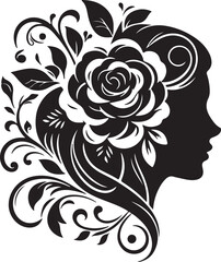 Stylized female silhouette with blooming flower hair – perfect for floral beauty logos, feminine branding, salon art, and decorative vector projects.


