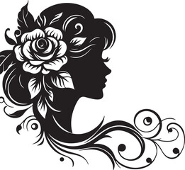 Stylized female silhouette with blooming flower hair – perfect for floral beauty logos, feminine branding, salon art, and decorative vector projects.

