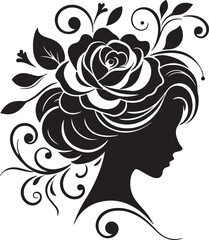 Stylized female silhouette with blooming flower hair – perfect for floral beauty logos, feminine branding, salon art, and decorative vector projects.

