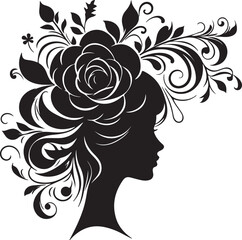 Stylized female silhouette with blooming flower hair – perfect for floral beauty logos, feminine branding, salon art, and decorative vector projects.

